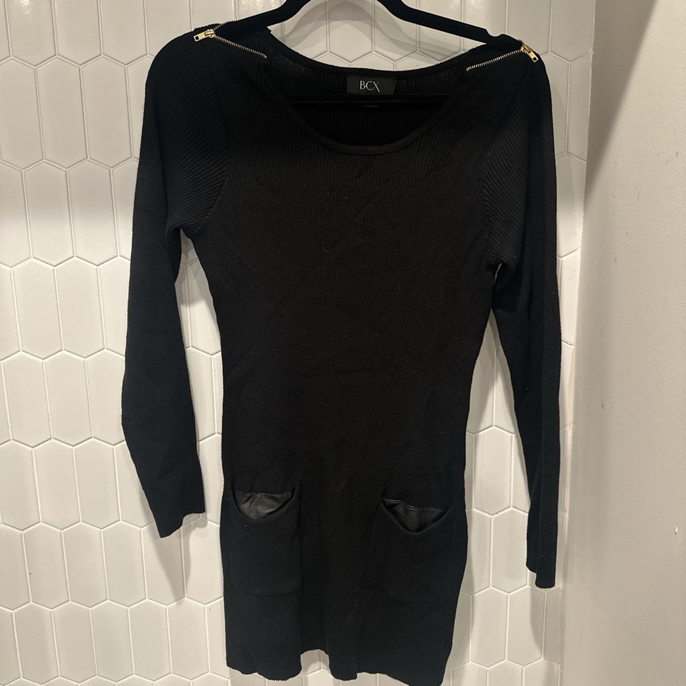 BCX Black Long Sleeve Dress with Gold Zipper